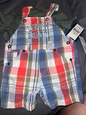 Lucky Brand 2piece Plaid Short Overalls in Red, Blue & Green